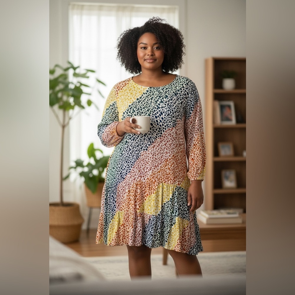 Eloquii Multicolor Long Sleeve Dress. Size 18.